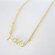 Gold Necklace with Love pendant, Choker, 16k gold plated