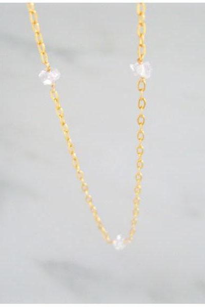 Triple Herkimer Diamond Crystal Quartz Necklace