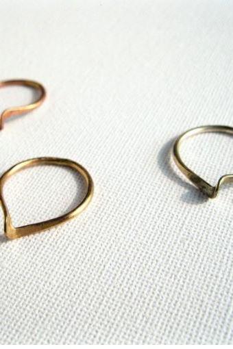 Set of 3 Twisted Hammered Rings,Brass, 14k Gold, Sterling Silver, Rose Gold