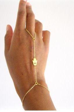 Hamsa Hand Slave Bracelet, CZ Diamond